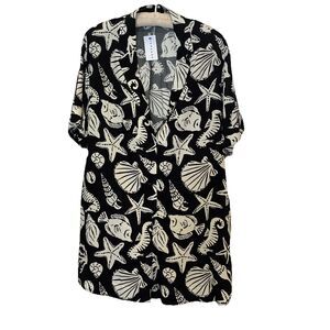 NWT TOPSHOP Viscose RomperBlack W/Offwhite Seashell Print Short Sleeves size 6